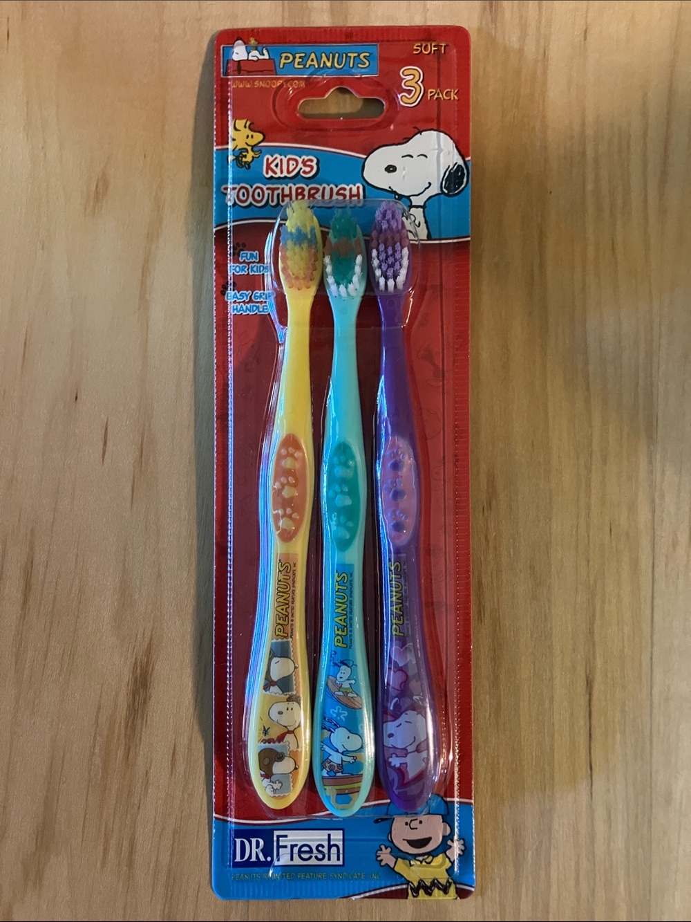 Peanuts Kids Toothbrush 3-Pack Soft — Yellow, Teal, Purple